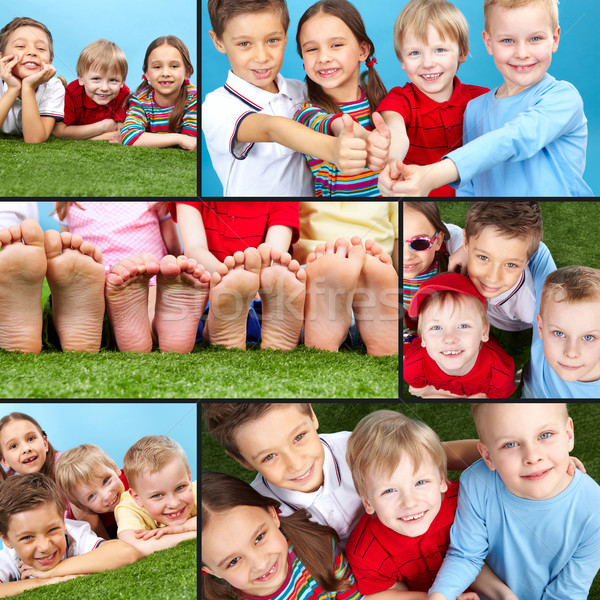 [[stock_photo]]: Heureux · enfants · collage · quatre · enfants · regarder