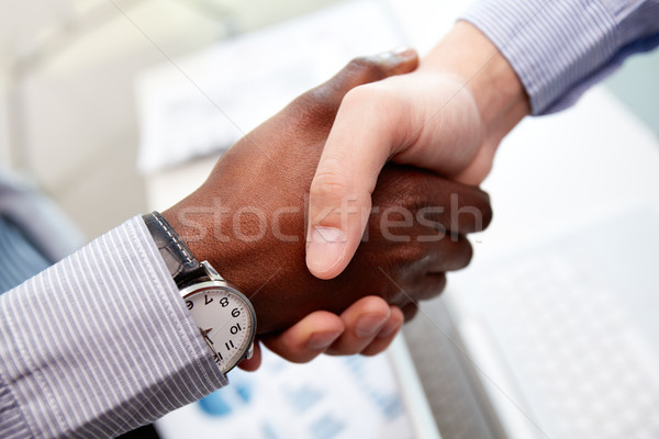 Empresários aperto de mãos caucasiano amigos aperto de mão Foto stock © pressmaster