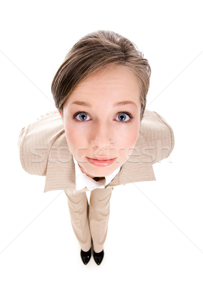 Foto stock: Curioso · mujer · ojo · de · pez · tiro · femenino · mirando