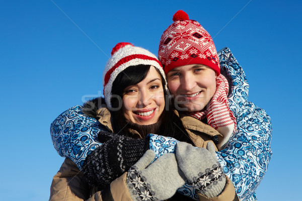 Foto stock: Amoroso · casal · retrato · feliz · quente · roupa