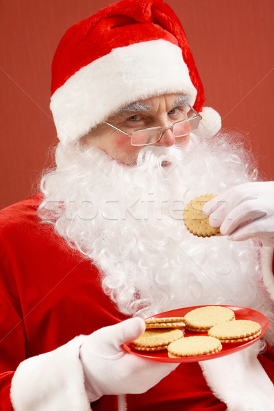 Foto stock: Comer · foto · feliz · papá · noel