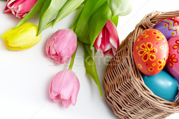 Kellemes húsvétot kép színes húsvéti tojások kosár köteg Stock fotó © pressmaster