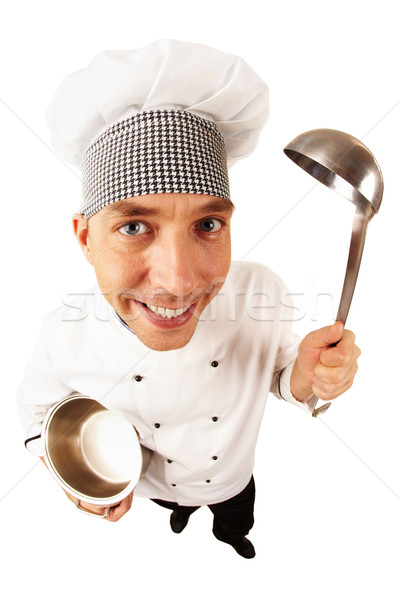 Foto stock: Cocinar · uniforme · retrato · hombre · guapo · mirando · cámara