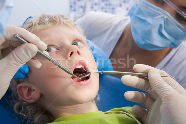 Foto stock: Dental · tratamento · foto · pequeno · menino · boca