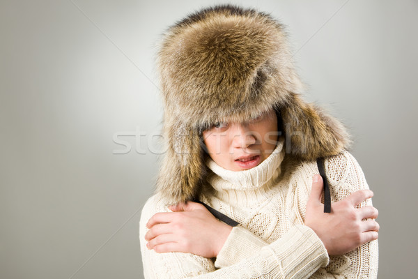 Zamrożone człowiek portret ciepły futra hat Zdjęcia stock © pressmaster