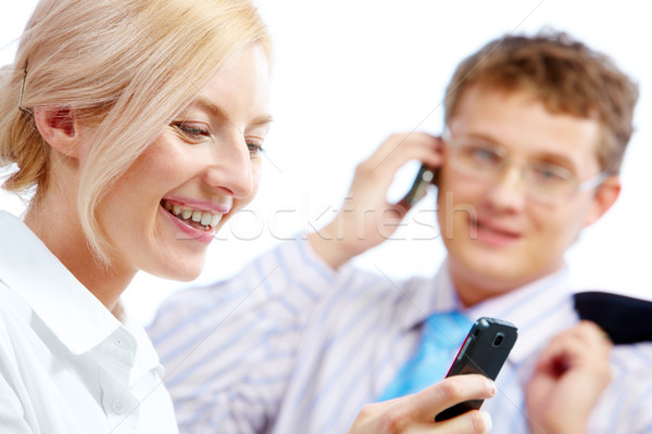 [[stock_photo]]: Femme · téléphone · cellulaire · image · écrit · sms · appelant