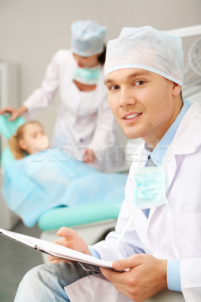 Stock foto: Jungen · Zahnarzt · Porträt · Krankenschwester · Patienten · Mädchen