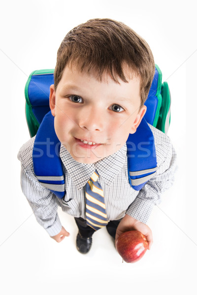Néz felülnézet aranyos iskolás fiú hátizsák alma Stock fotó © pressmaster