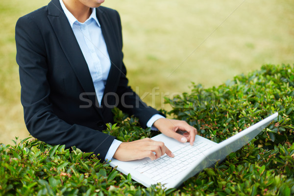 Tocante laptop teclas imagem empresária datilografia Foto stock © pressmaster