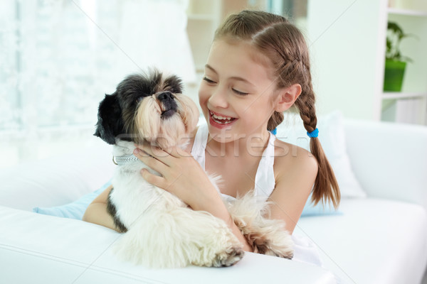 Kid chien portrait fille heureuse regarder [[stock_photo]] © pressmaster