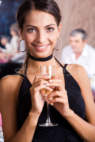 Stockfoto: Gelukkig · modieus · vrouw · glas · champagne