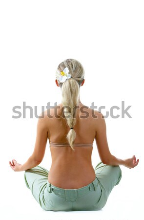 Stock foto: Zurück · Frau · Rückansicht · Sitzung · weiß