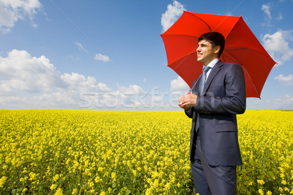 Stockfoto: Man · paraplu · afbeelding · jonge · zakenman · Rood