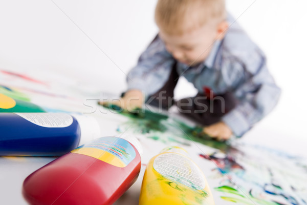 Stok fotoğraf: Fotoğraf · renkli · boyama · çocuk · çocuklar · mavi