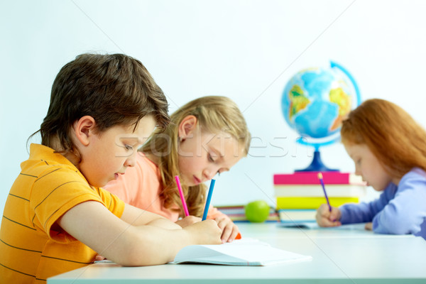 Stockfoto: Tekening · leerlingen · groep · les · meisje · school