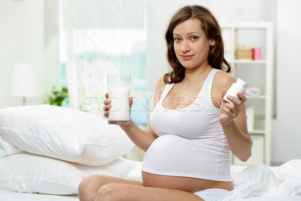 Сток-фото: выбора · Витамины · фото · путать · беременная · женщина · стекла