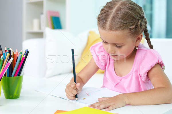 Fille crayons cute petite fille dessin école [[stock_photo]] © pressmaster