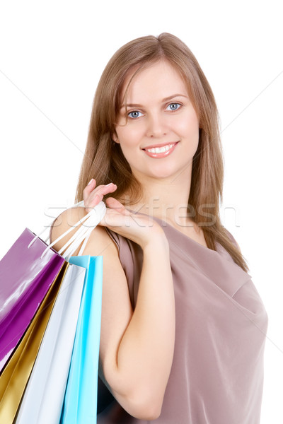 Foto d'archivio: Shopping · tempo · ritratto · bella · donna · guardando