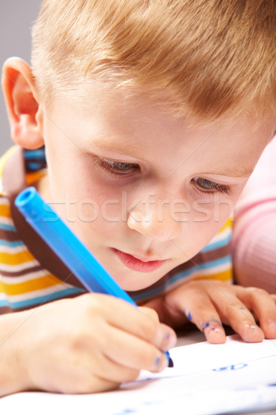 Stockfoto: Gezicht · jongen · schooljongen · tekening · foto