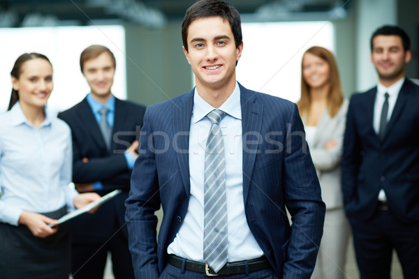 Foto stock: Masculina · líder · grupo · amistoso · frente