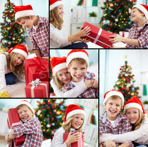 Christmas rodzeństwo kolaż szczęśliwy Święty mikołaj wieczór Zdjęcia stock © pressmaster