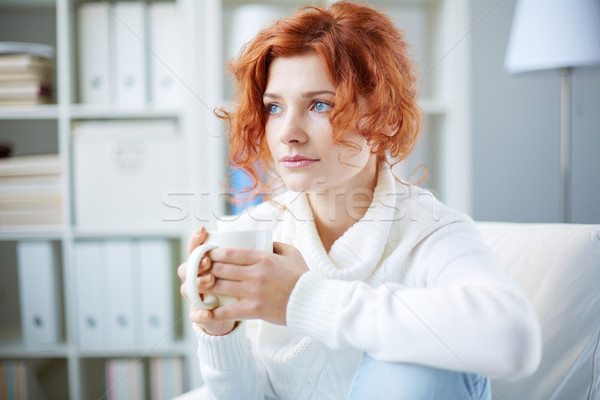 Ängstlichkeit Porträt beunruhigt Frau Tasse Tee Stock foto © pressmaster