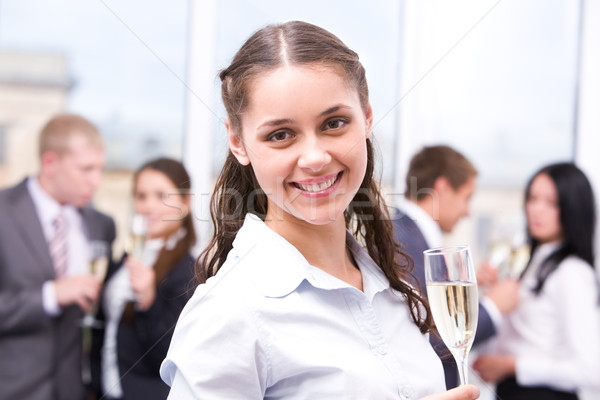 Foto d'archivio: Ragazza · champagne · ritratto · bella · femminile · guardando