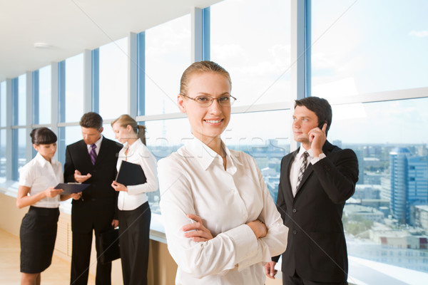 Foto stock: Bem · sucedido · líder · retrato · feliz · empresária · sorridente