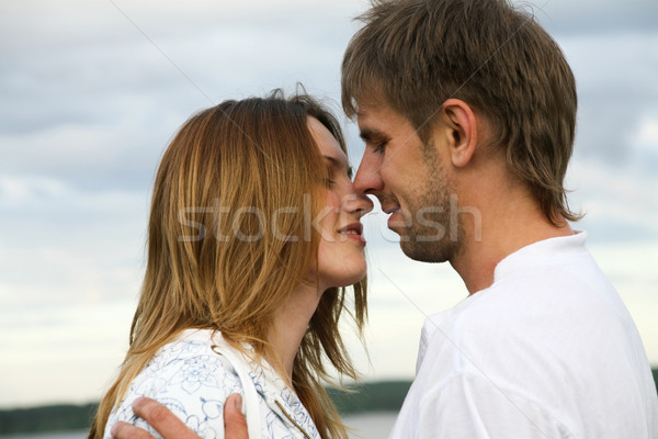 Foto stock: Amoroso · casal · retrato · céu · mulher · cara