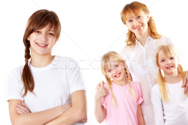 快樂的女孩 快樂 青少年 看 相機 家庭 商業照片 © pressmaster
