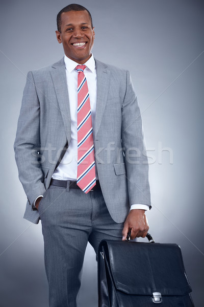 Foto stock: Homem · pasta · retrato · bem · sucedido · empresário · terno