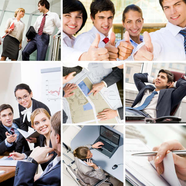 Stock foto: Business · bewegen · Collage · Geschäftsleute · Führer · Teamarbeit