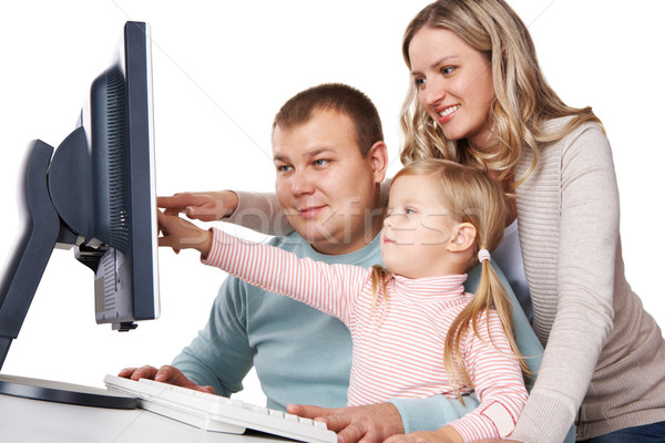 Studium zusammen freundlich Familie schauen Laptop Stock foto © pressmaster