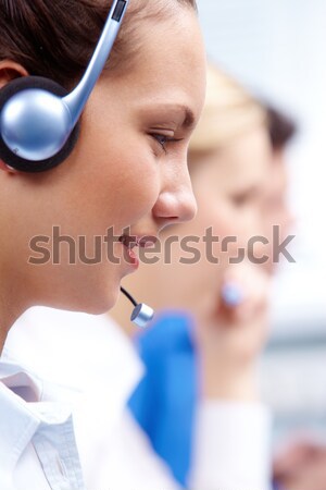 Cliente representante primer plano clientes auricular línea Foto stock © pressmaster