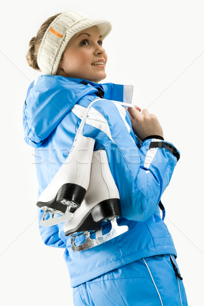 Winters hobby portret jonge vrouw schaatsen Stockfoto © pressmaster