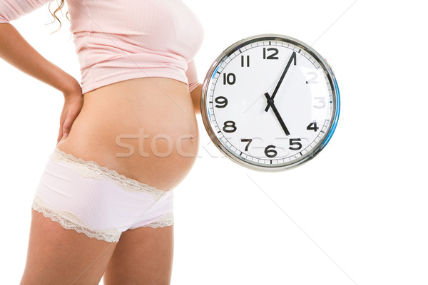 Verjaardag tijd afbeelding zwangere vrouw klok Stockfoto © pressmaster