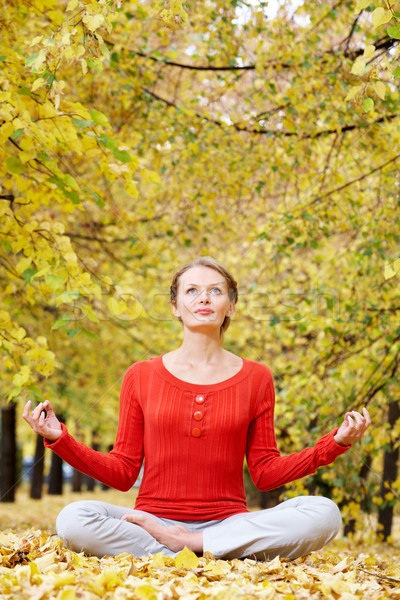 Stock fotó: Meditál · ősz · portré · fiatal · nő · kint · nő