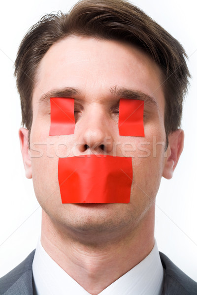 Vak csendes fotó férfi piros matricák Stock fotó © pressmaster