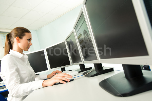 写真 スマート 少女 座って コンピュータ ストックフォト © pressmaster