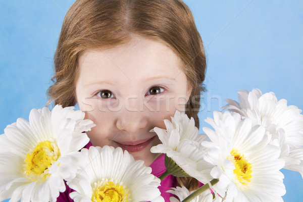 Stockfoto: Achter · bloemen · portret · cute · meisje · naar