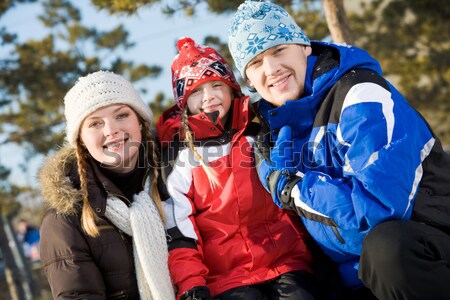 Foto stock: Família · inverno · retrato · homem · filha