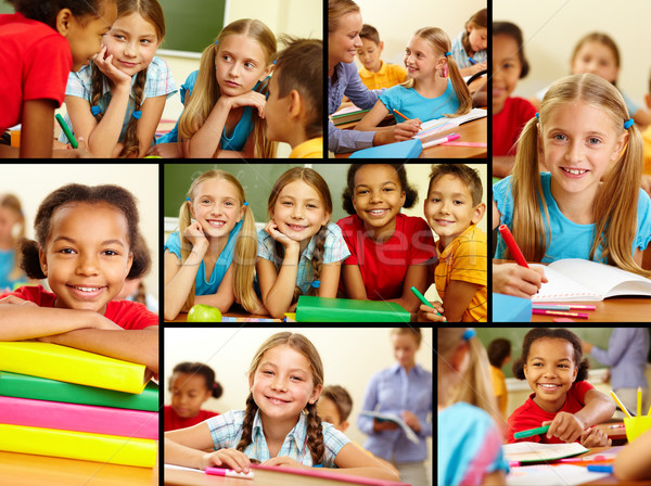 Stockfoto: Klasgenoten · school · collage · smart · schoolkinderen · les