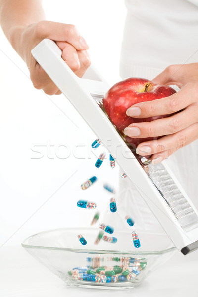 Stock foto: Vitamine · Pillen · Schüssel · weiblichen · Gitter