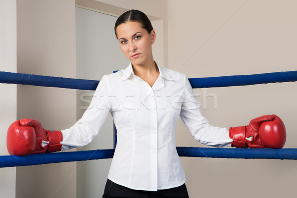 ストックフォト: 女性実業家 · ボクシンググローブ · 見える · カメラ · ビジネス