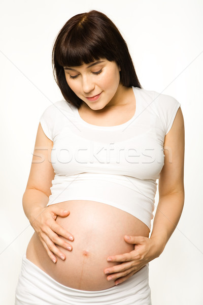 Placut asteptari portret gravidă femeie uita Imagine de stoc © pressmaster