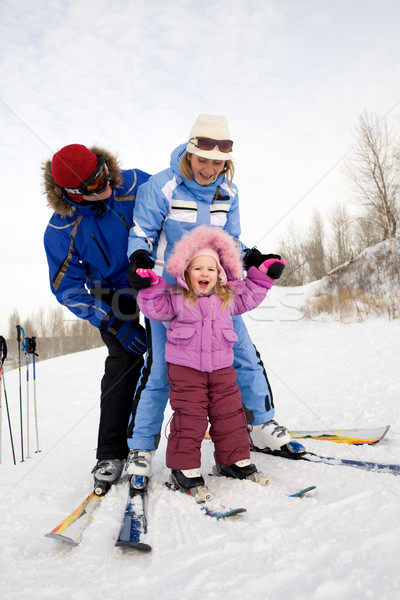 Stock photo: Family skiing