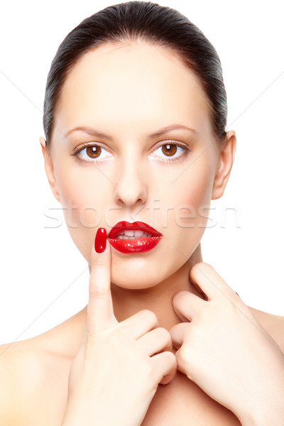 великолепный женщину красные губы глядя камеры Сток-фото © pressmaster