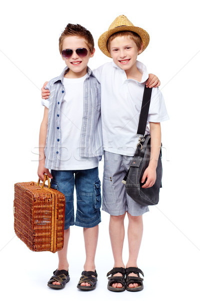 Stock foto: Jungen · zwei · Freunde · Picknick · isoliert · weiß