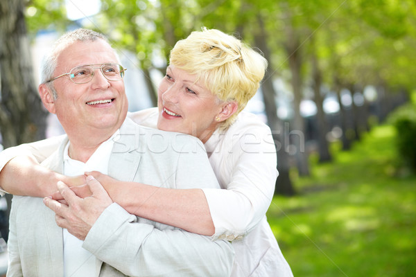 Foto stock: Casal · parque · retrato · feliz · mulher · madura