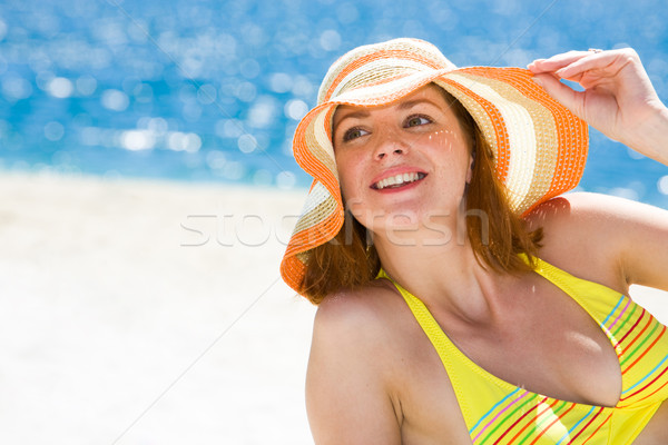 Verano placer retrato feliz mujer sombrero Foto stock © pressmaster